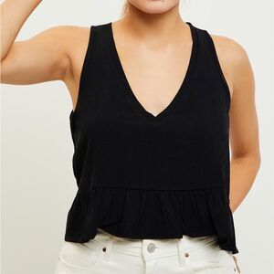 LA hearts linen v-neck babydoll tank top black pacsun flowy swing womens size XS